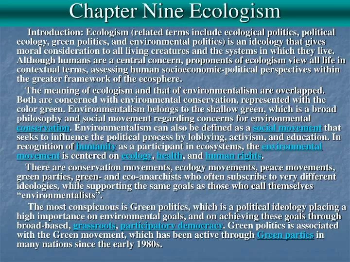 chapter nine ecologism