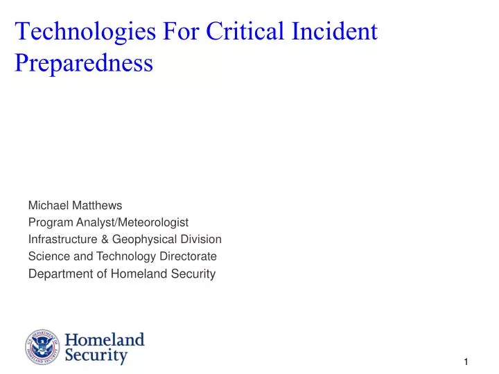 technologies for critical incident preparedness