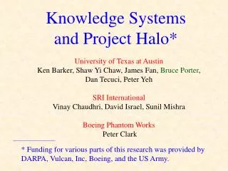 Knowledge Systems and Project Halo*
