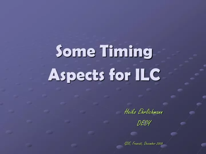 some timing aspects for ilc