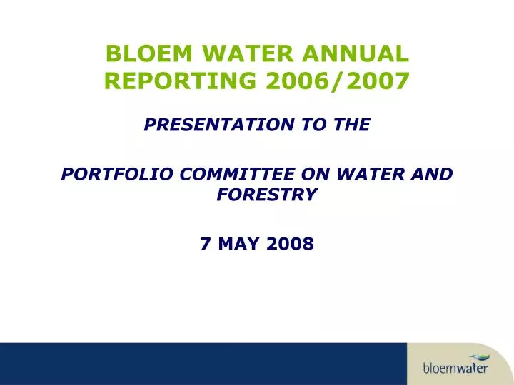 bloem water annual reporting 2006 2007