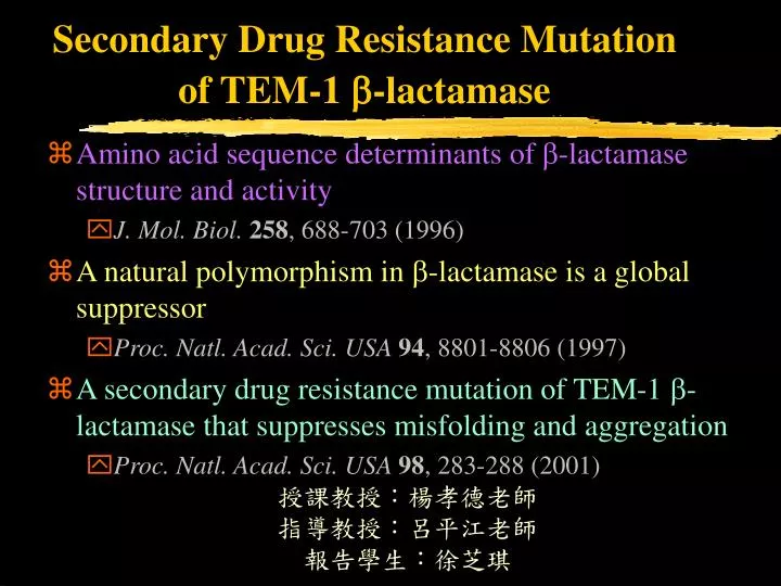 secondary drug resistance mutation of tem 1 lactamase