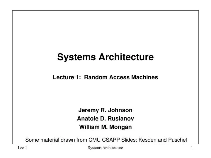 systems architecture lecture 1 random access machines