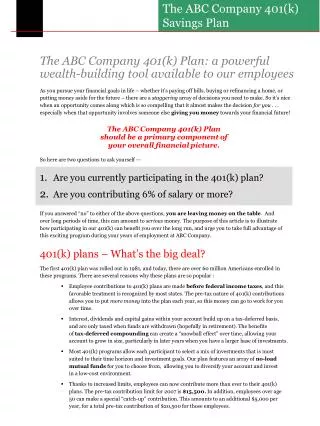 The ABC Company 401(k) Plan: a powerful wealth-building tool available to our employees