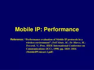 Mobile IP: Performance