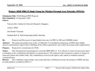 Project: IEEE P802.15 Study Group for Wireless Personal Area Networks (WPANs)