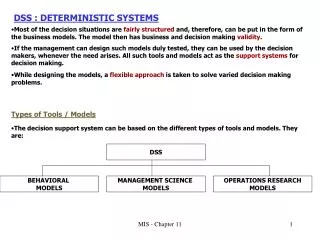 DSS : DETERMINISTIC SYSTEMS