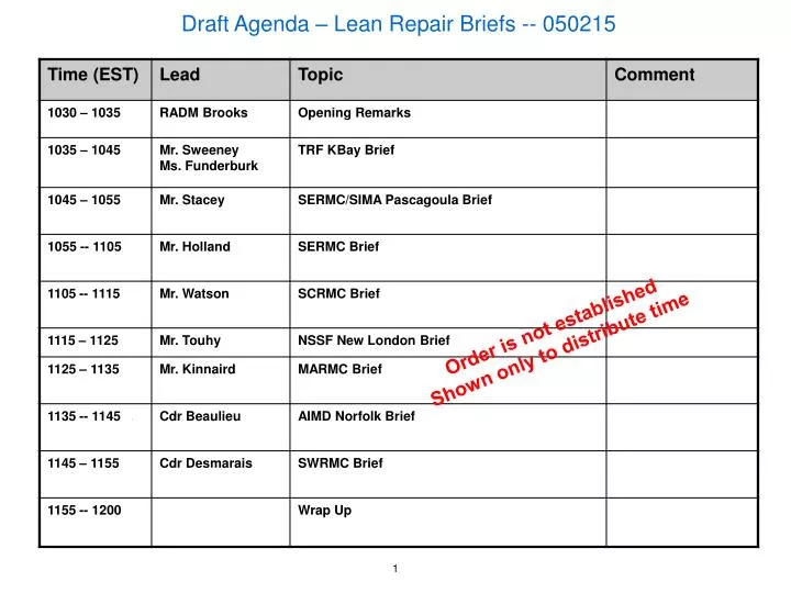 draft agenda lean repair briefs 050215