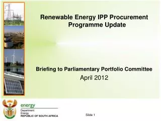 Renewable Energy IPP Procurement Programme Update Briefing to Parliamentary Portfolio Committee