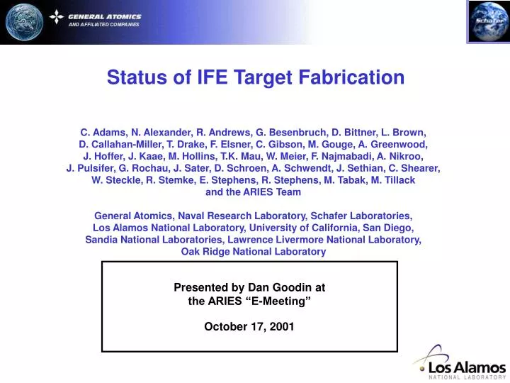 status of ife target fabrication