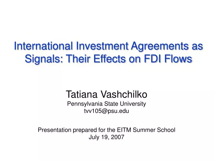 international investment agreements as signals their effects on fdi flows
