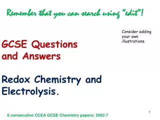GCSE Questions and Answers Redox Chemistry and Electrolysis.
