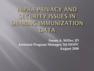 hipaa privacy and security issues in sharing immunization data