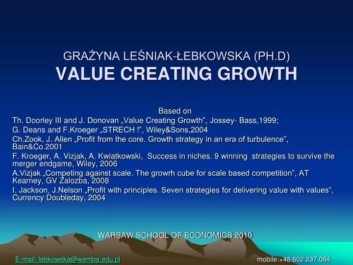 gra yna le niak ebkowska ph d value creating growth