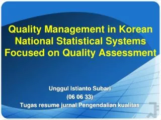 quality management in korean national statistical systems focused on quality assessment