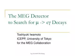The MEG Detector to Search for m -&gt; e g Decays
