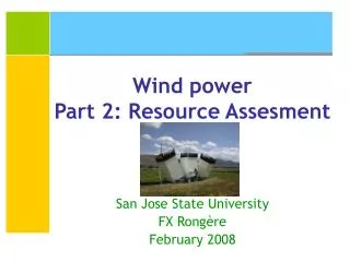 Wind power Part 2: Resource Assesment