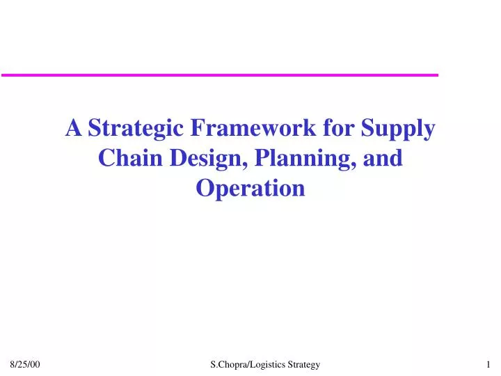 a strategic framework for supply chain design planning and operation