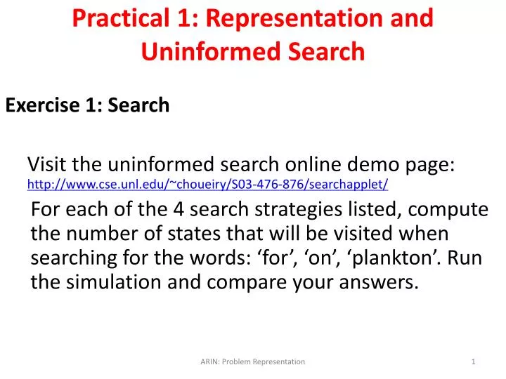 practical 1 representation and uninformed search