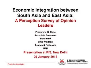 Economic Integration between South Asia and East Asia: A Perception Survey of Opinion Leaders