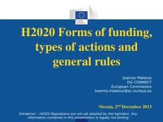 H2020 Forms of funding, types of actions and general rules