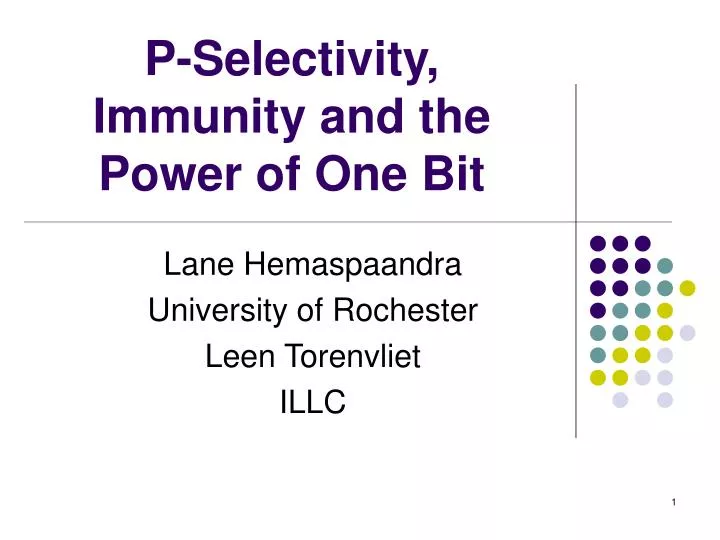 p selectivity immunity and the power of one bit