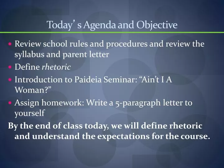 today s agenda and objective