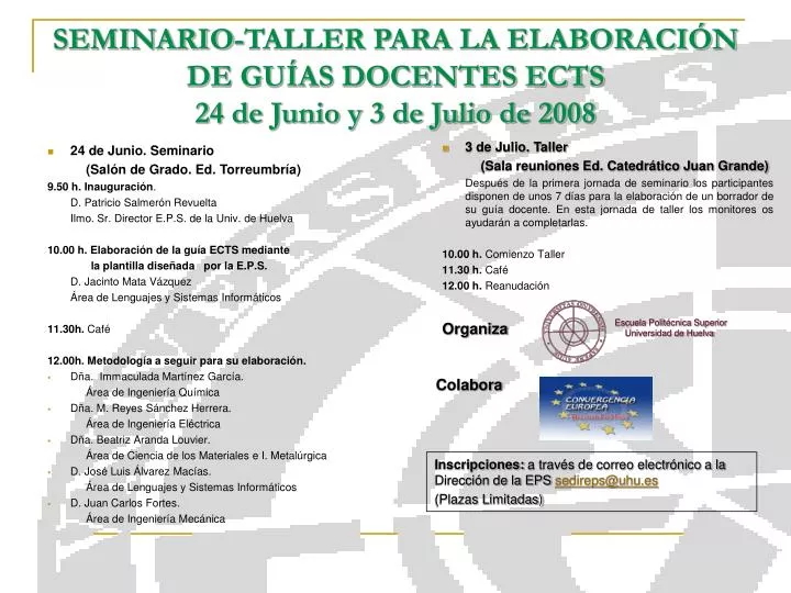 seminario taller para la elaboraci n de gu as docentes ects 24 de junio y 3 de julio de 2008
