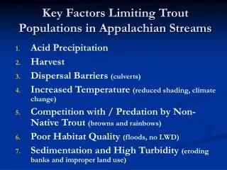 Key Factors Limiting Trout Populations in Appalachian Streams