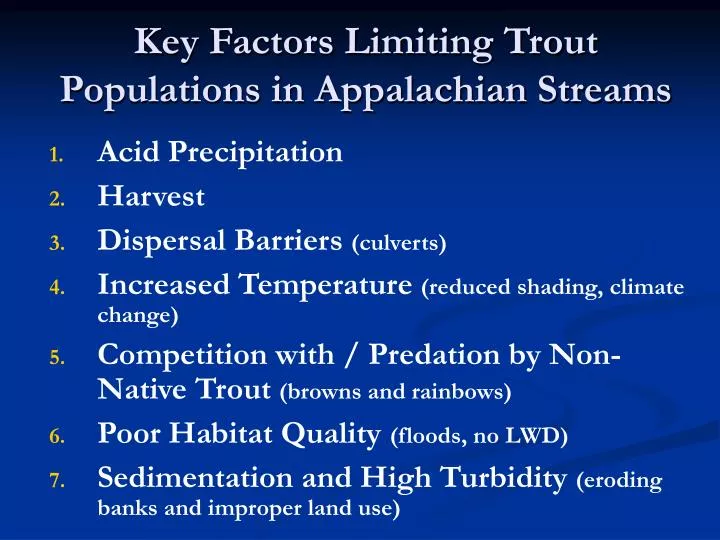 key factors limiting trout populations in appalachian streams