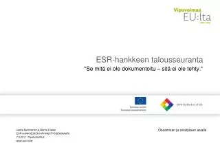 esr hankkeen talousseuranta