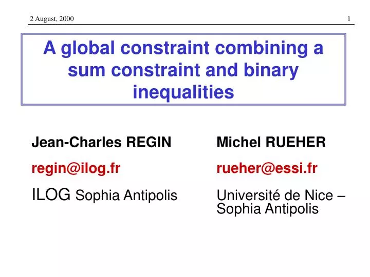 a global constraint combining a sum constraint and binary inequalities
