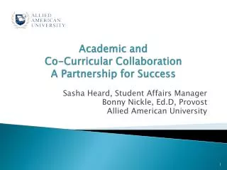 Academic and Co-Curricular Collaboration A Partnership for Success