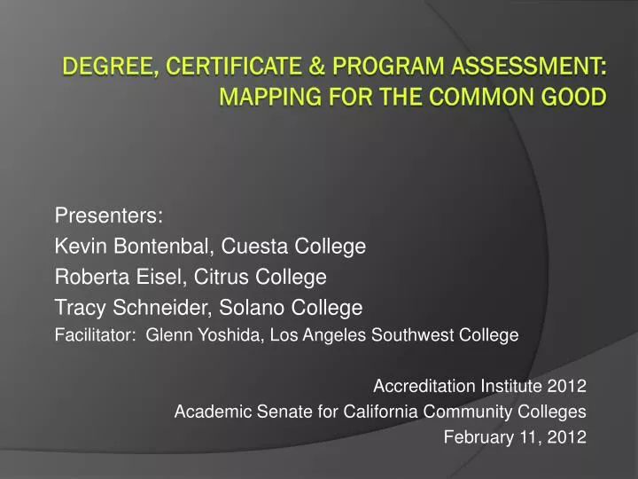 degree certificate program assessment mapping for the common good