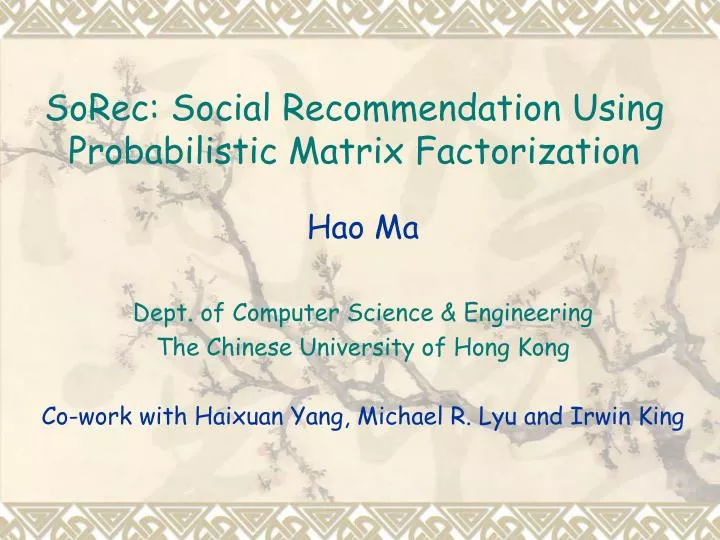 sorec social recommendation using probabilistic matrix factorization