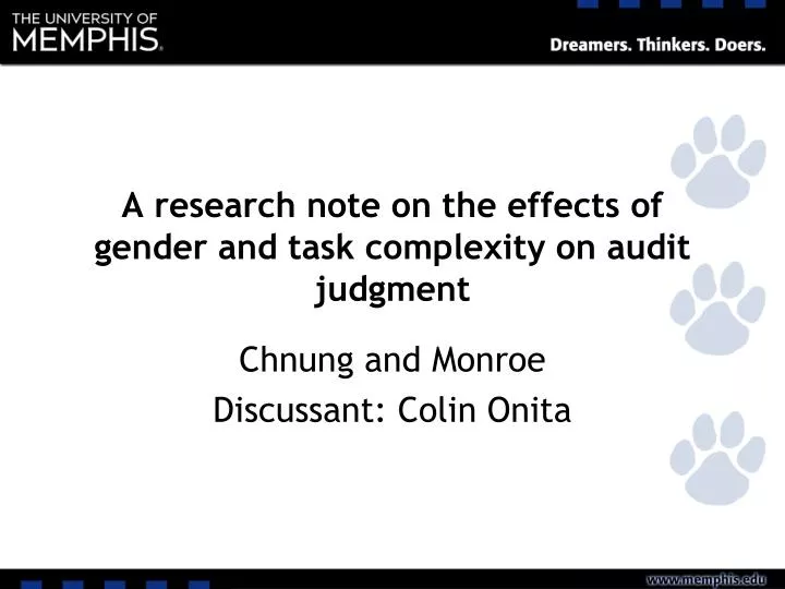 a research note on the effects of gender and task complexity on audit judgment