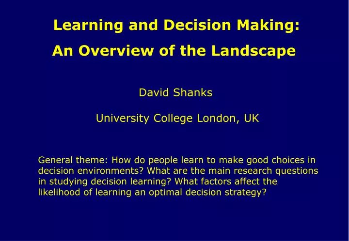 david shanks university college london uk