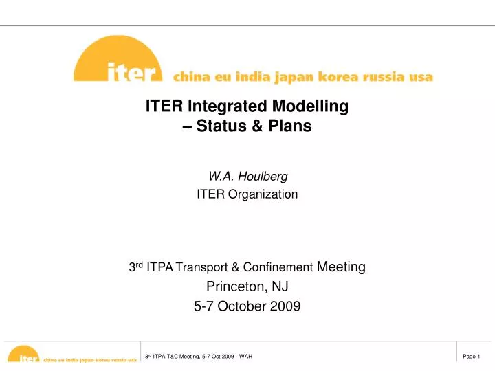 iter integrated modelling status plans