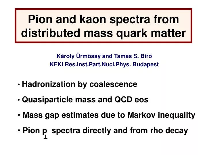 pion and kaon spectra from distributed mass quark matter