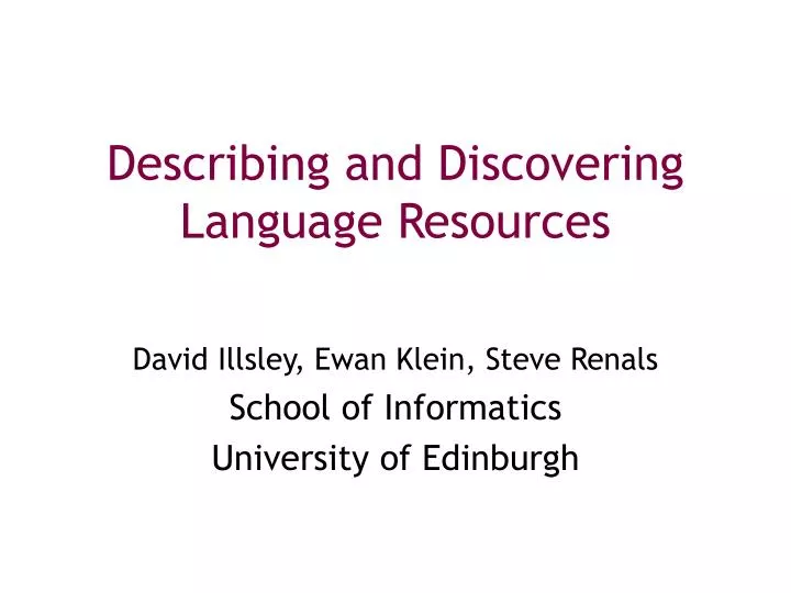 describing and discovering language resources