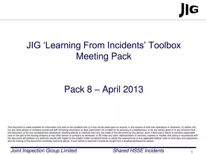 jig learning from incidents toolbox meeting pack pack 8 april 2013