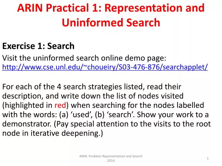 arin practical 1 representation and uninformed search