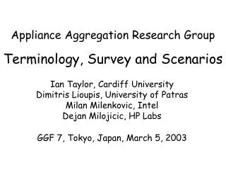 Appliance Aggregation Research Group Terminology, Survey and Scenarios