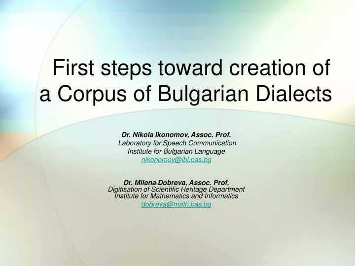first steps toward creation of a corpus of bulgarian dialects