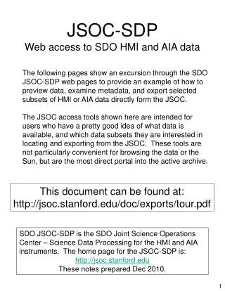 JSOC-SDP Web access to SDO HMI and AIA data