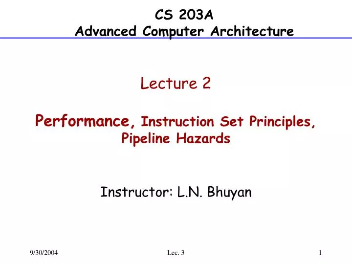 lecture 2 performance instruction set principles pipeline hazards