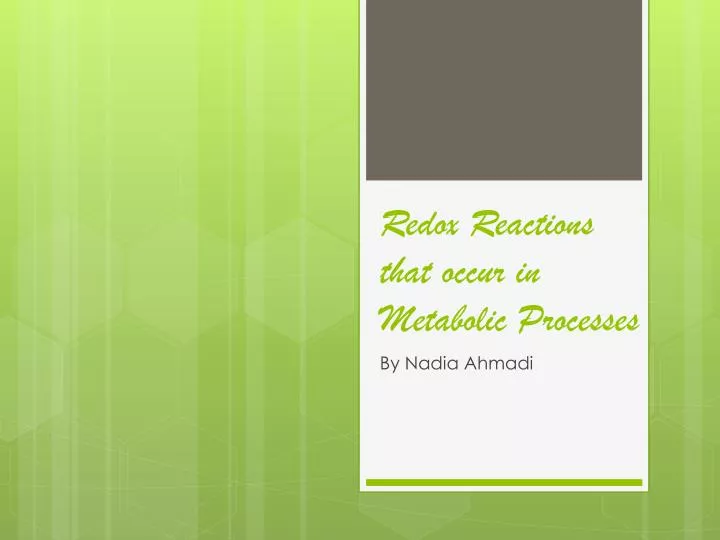 redox reactions that occur in metabolic p rocesses