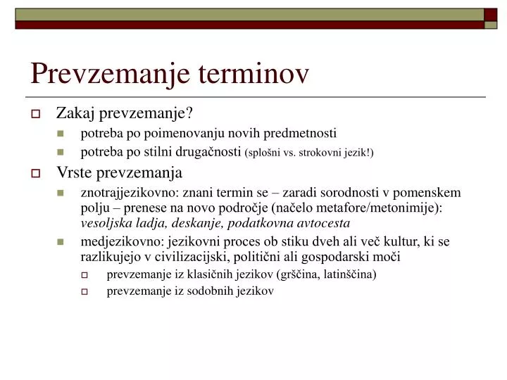 prevzemanje terminov