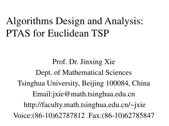 algorithms design and analysis ptas for euclidean tsp