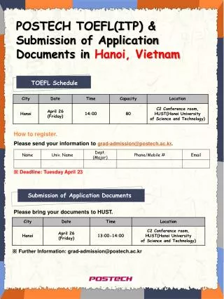 POSTECH TOEFL(ITP) &amp; Submission of Application Documents in Hanoi, Vietnam